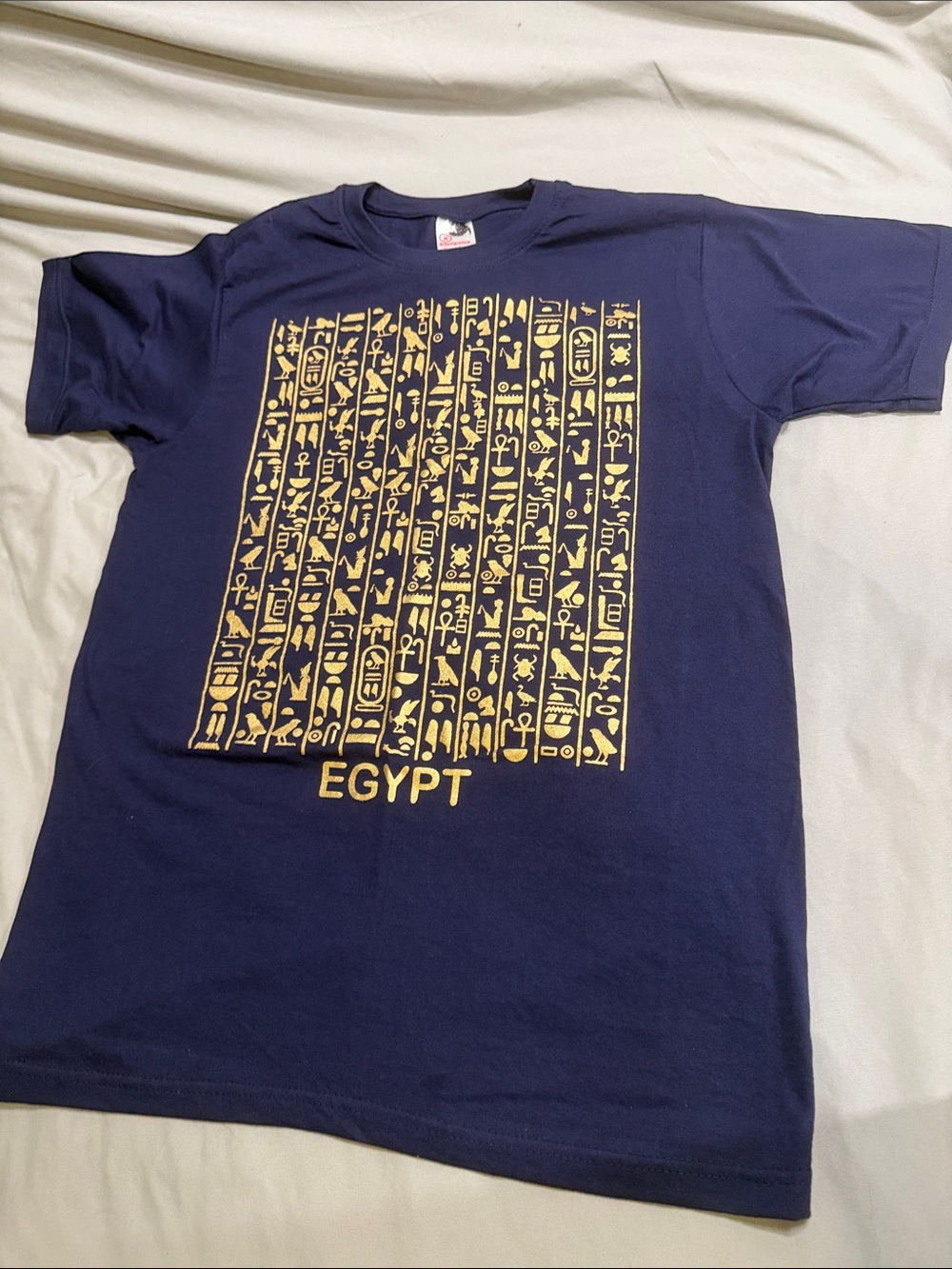 Egypt Hieroglyph Graphic Short Sleeve Tee - Navy / Gold